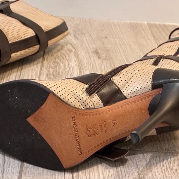 Gianmarco Lorenzi Brown and Cream Heeled Boots - Picture 6 of 8